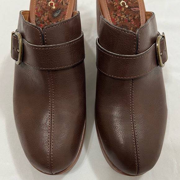 B.O.C Platform Chuncky Wedge Mule Medium Brown Buckle Clogs Slide Shoes Size 11 - Picture 5 of 16